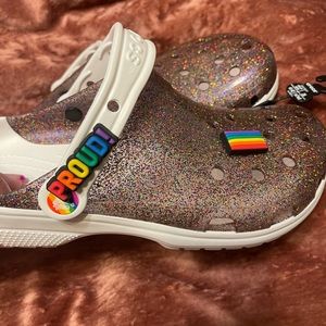 NWT Crocs Pride glitter clogs
